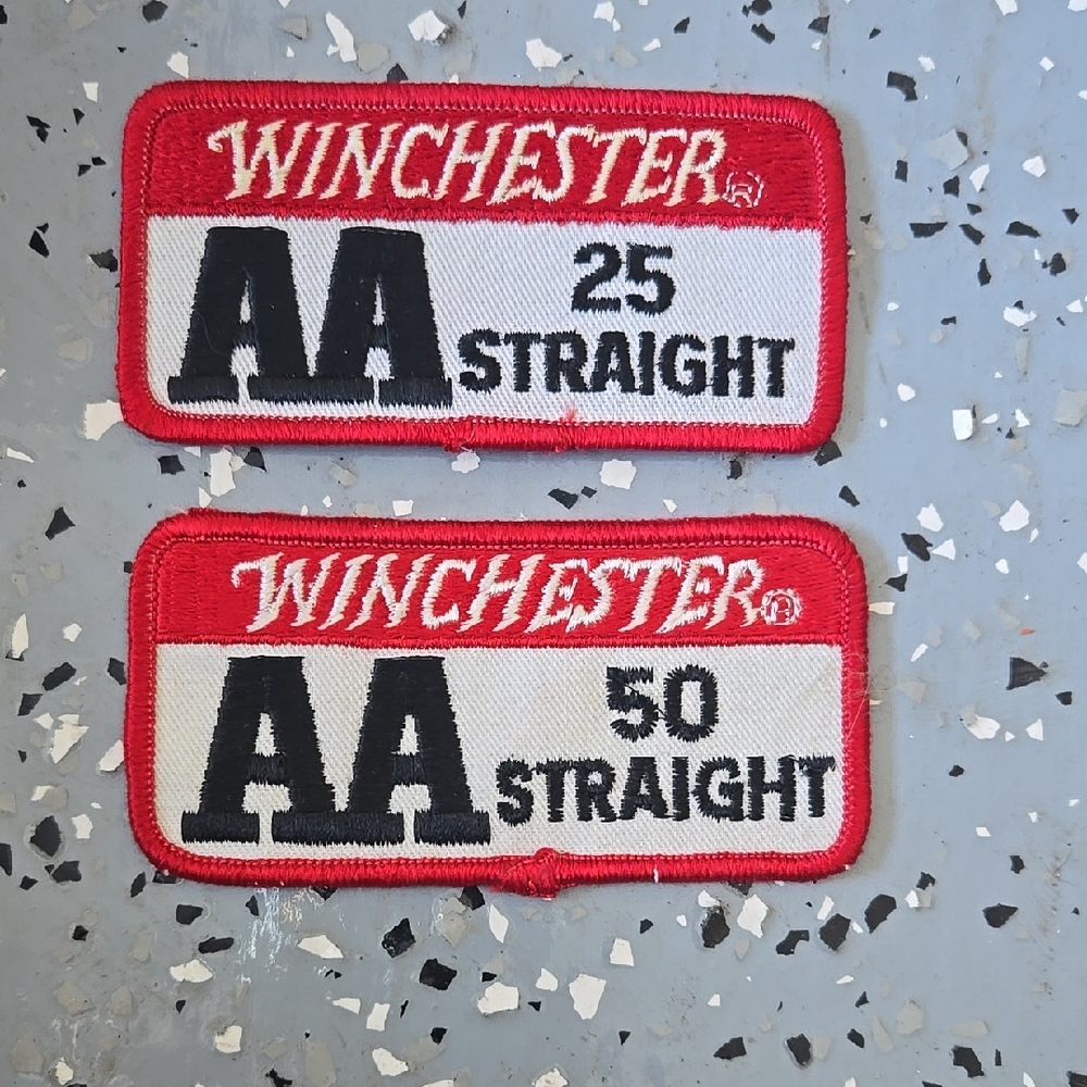 Vintage Winchester AA Straight Patches 25 & 50 - Red and White